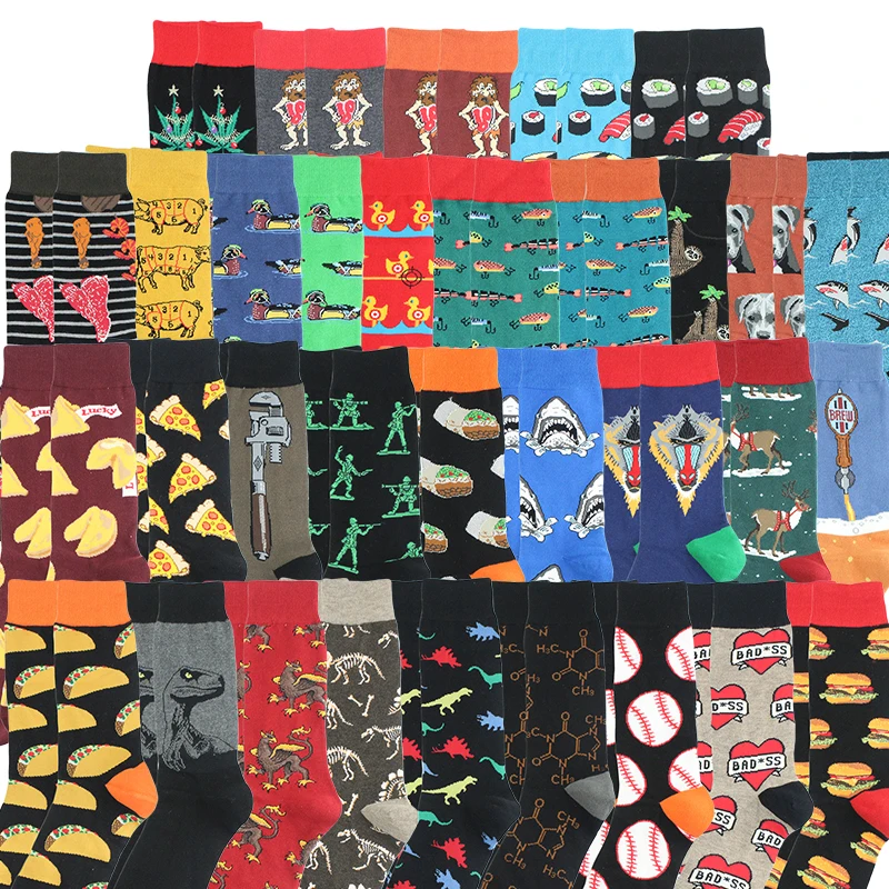 

Happy Socks Fashion Hip Hop Skateboard Socks Cotton Cartoon Shark Pig Dog Food Hamburger Pizza Sushi Funny Men Women Calcetines