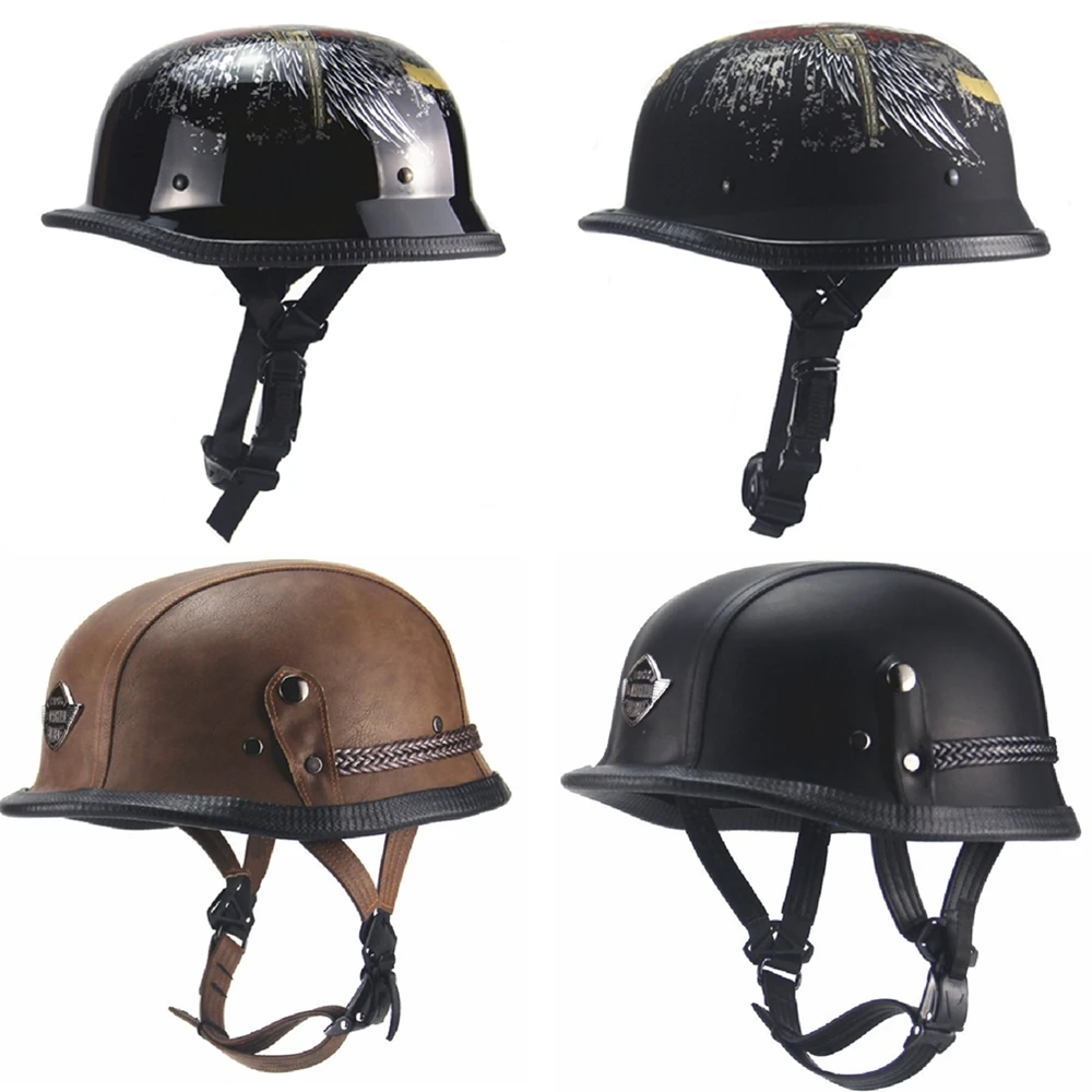 Мотоциклетный шлем винтажный из немецкой кожи с открытым лицом|Шлемы| |