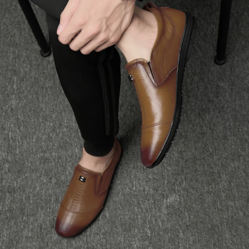 Men Casual Driving Flats Genuine Leather Shoes sping autumn Business fashion Brand | Обувь