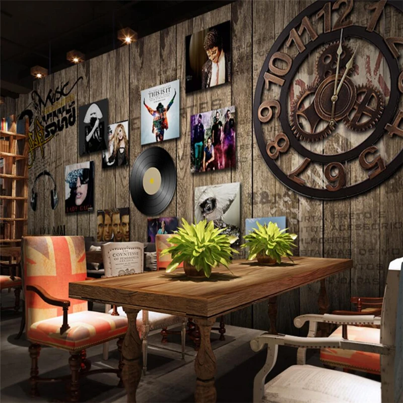 

Фотообои для бара, кофейни, фона, KTV, ретро, под древесину, старая запись, домашний декор, 3D наклейки на стену