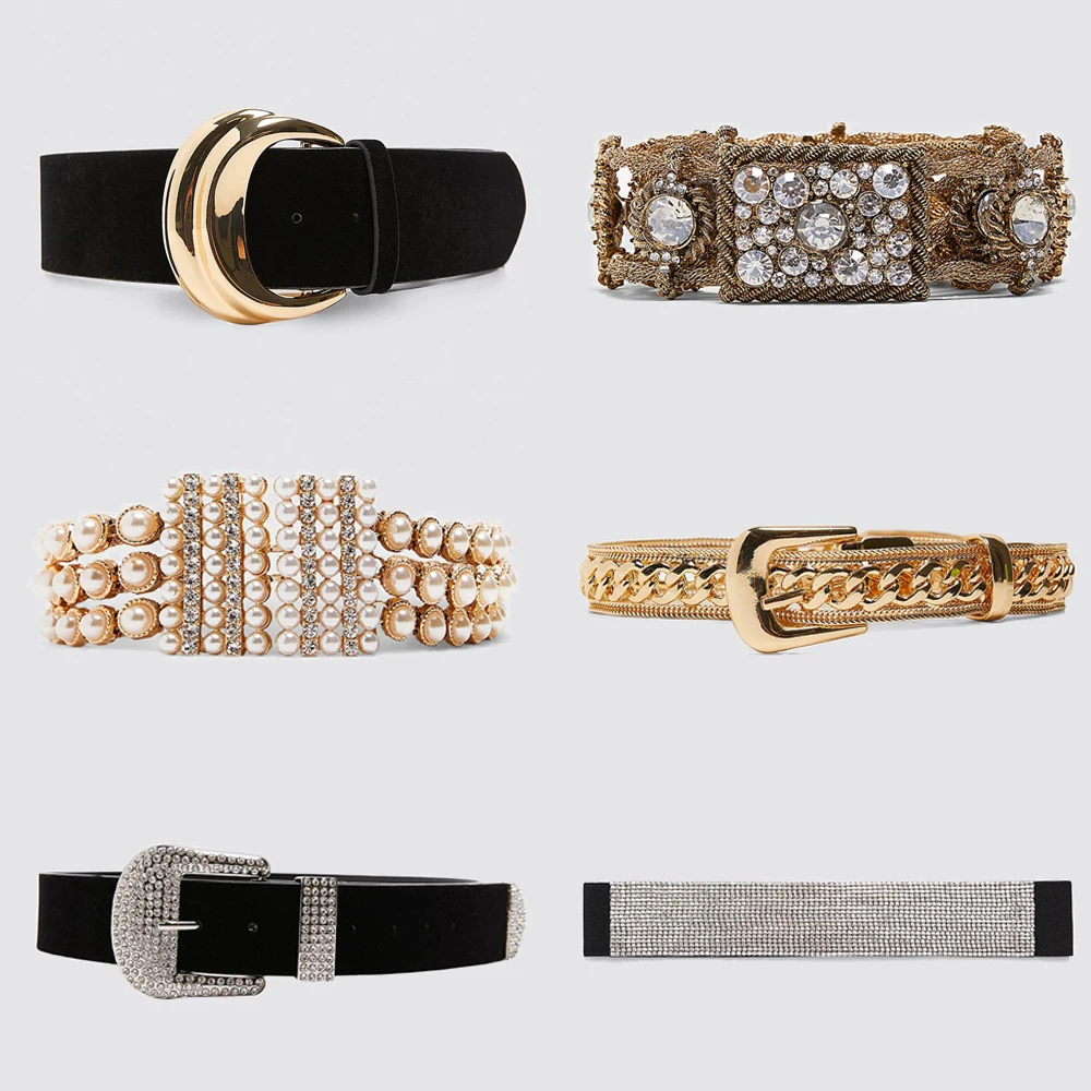 Женский винтажный кожаный ремень ZA вечерние украшения с искусственным жемчугом