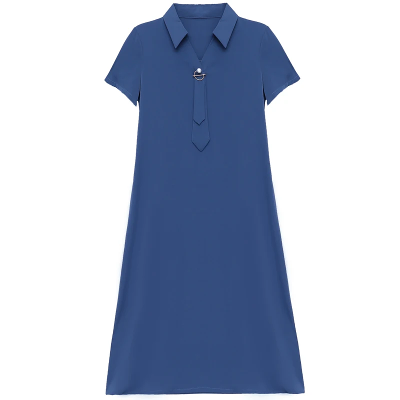 

Summer Long Vintage Dress Women 2020 Korean Style Casual A-Line Turn-down Collar Office Lady Dress Plus Size Women Clothing