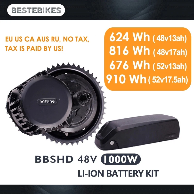 Bafang мотор BBSHD 48V1000w электродвигателя комплект bbs03 батареи вело electrique bicicleta electrica 52V17. 5ah EU/US нет налога