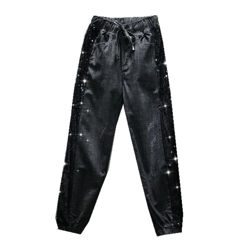 Женские джинсы с блестками повседневные свободные штаны-шаровары эластичной