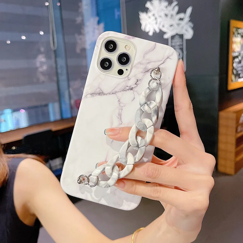 

11 Pro Max Marble Pattern Agate Bracelet Phone Case For iPhone 12 Pro XR XS Max Wrist Chain Silicone Cover On SE 2020 7 8 Plus