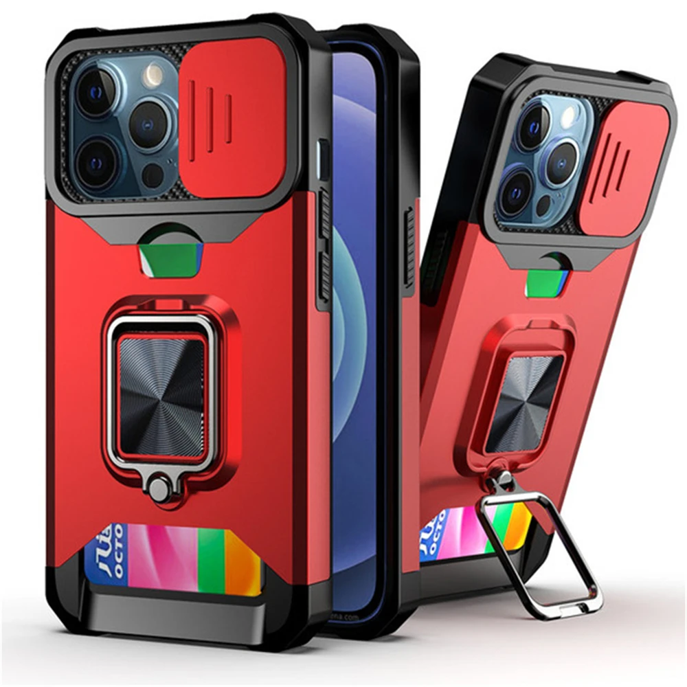 

Magnetic Ring Holder TPU Card Slot Armor Cover For iPhone 13 12 11 Pro Max iPhone 13 mini x xr xs 6 6s 7 8 Plus se 2020 Coque