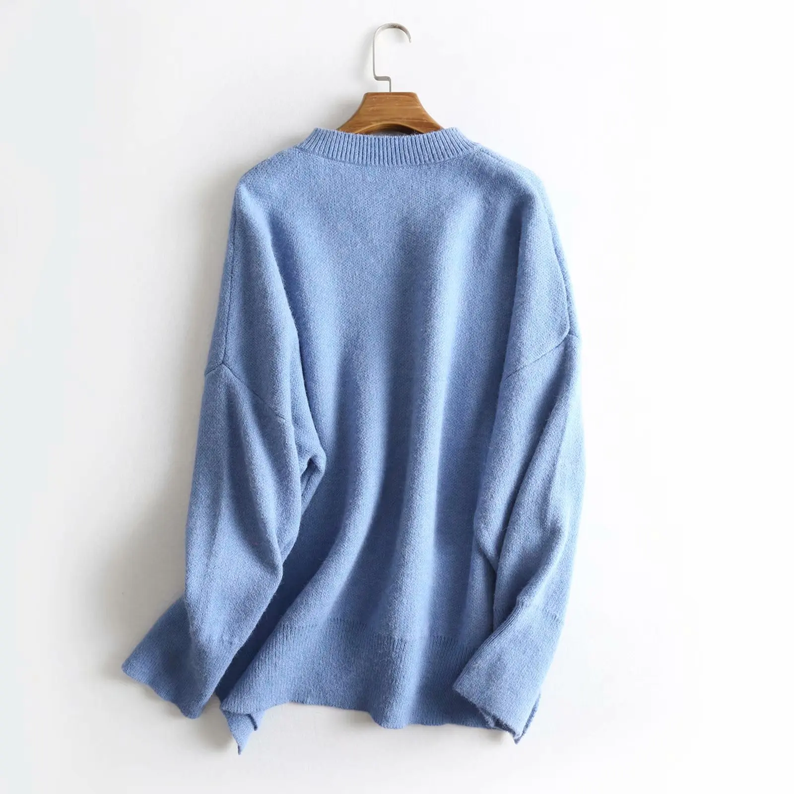 TMODA 2021 New Winter Knit Sweater Women Fashion Pullover Oneck Irregular Long Wide Loose Blue Knitted | Женская одежда