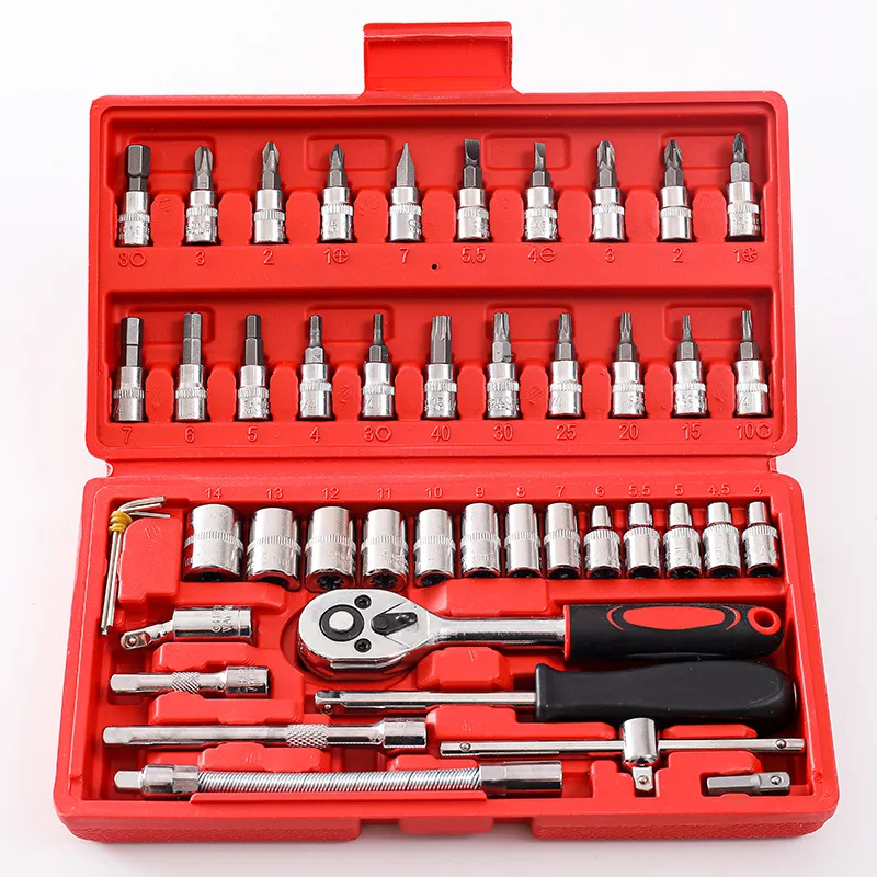 

46Pcs Hand Tool Sets Car Repair Tool Kit Set Mechanical Tools Box for Home 1/4-inch Socket Wrench Set Ratchet Screwdriver Kit