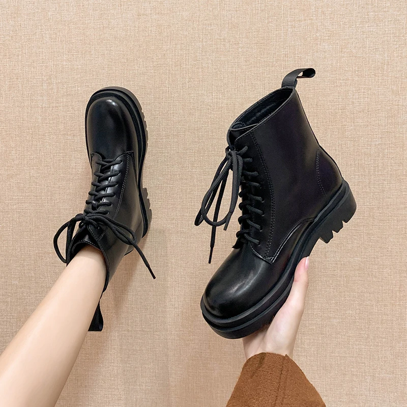 

italian brand designer women casual platform boots autumn winter shoes cow leather boot ankle botas ladies bottine femme bottes