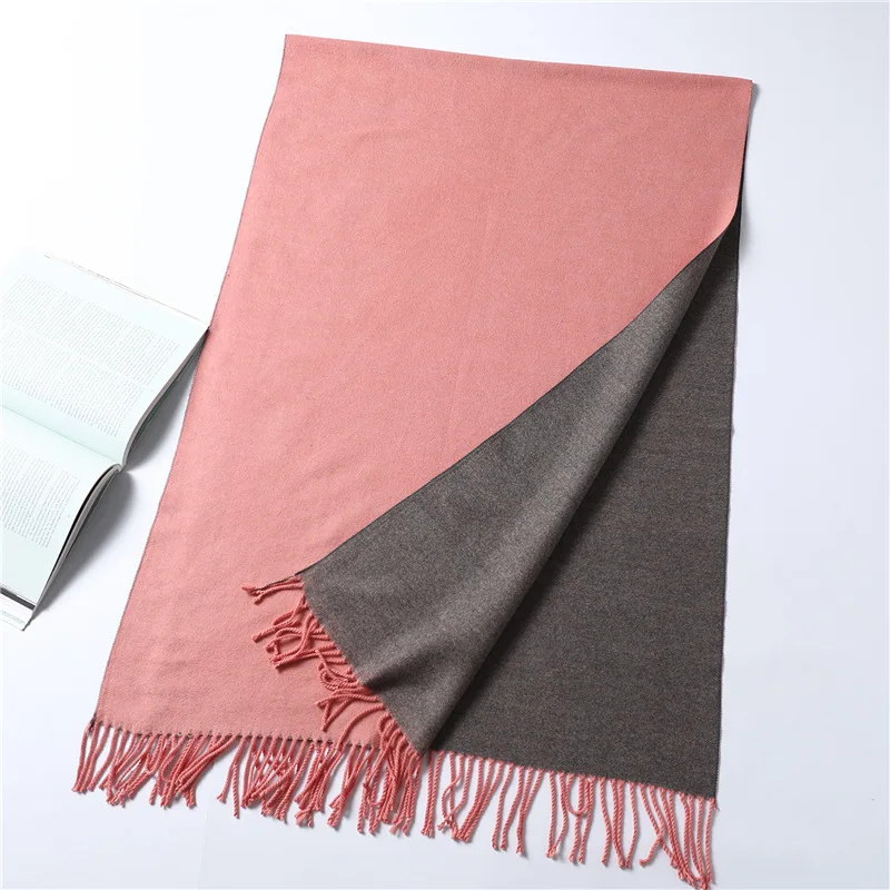 solid color imitation cashmere scarf for men and women in winter thickened warm double-sided two-color shawl tassel  scarf