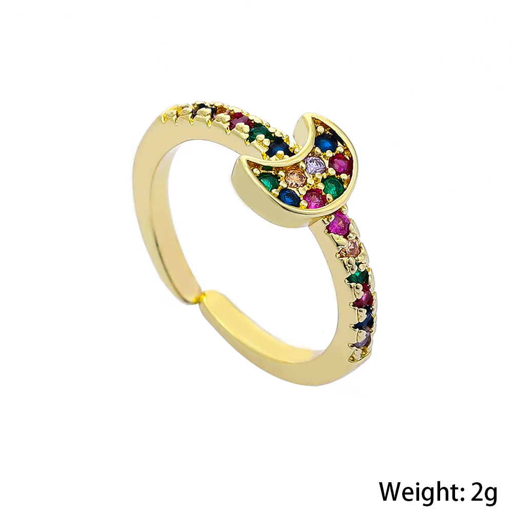 

Sister Moon Ring Rainbow cz Gold Finger Ring For Women 2021 Glass Jewelry Party Trendy Daily Wear Jewelry Wedding&Engagement