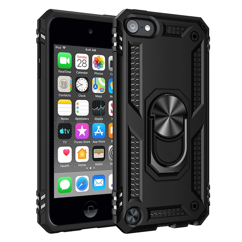 Противоударный защитный чехол для iPhone iPod Touch 5, 6, 7, чехол с кольцом и держателем, чехол для iPod touch 5, 6, 7 - Цвет: Black