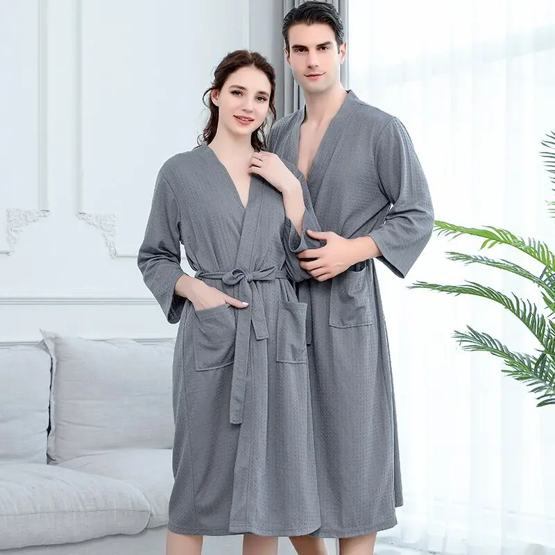 Женский и мужской халат на осень зиму однотонный свободный Вафельный Халат для
