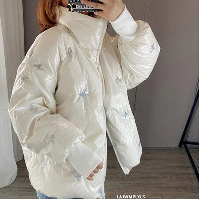 2021 яркий белый/черный пуховик женский зимний новый модный блестящая Лазерная с