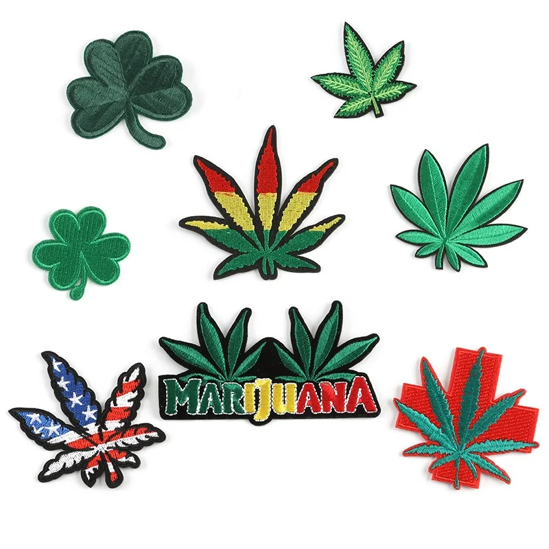 

Clover Maple Leaf DIY For on Hat Jeans clothing Flag Iron on Embroidered Patches Sticker Sew-on DIY Patch Applique Badge Decor