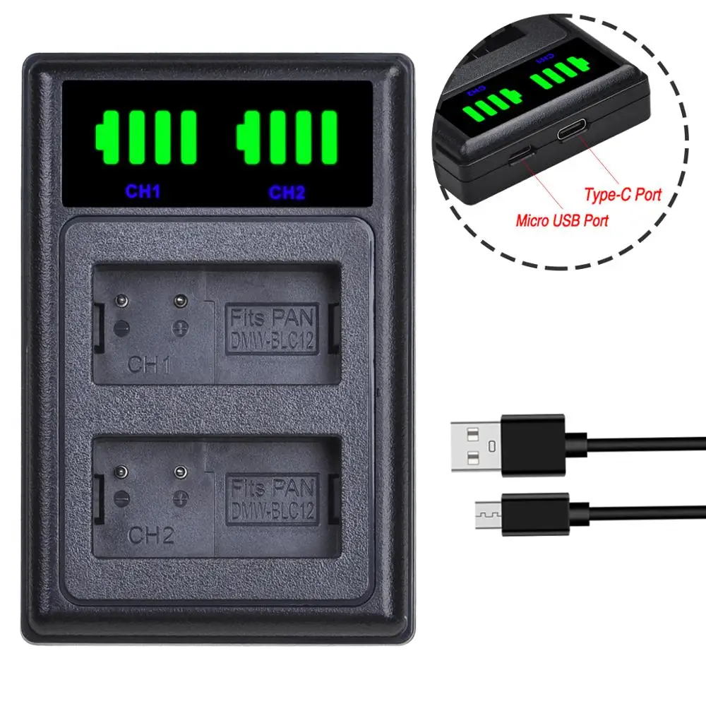 

Batmax DMW-BLC12 BLC12E New LED Dual Battery Charger for Panasonic DMC-FZ200,FZ300,FZ1000,FZ2500,G5,G6,G7,GX8