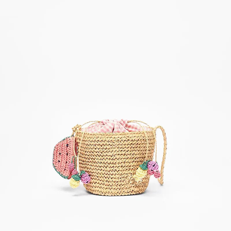 

TOBO Round Bucket Straw Bag Cute Watermelon Decorated Small Crossbody Bags Casual Raffia Handle Bag Womens Beach Tote Bag