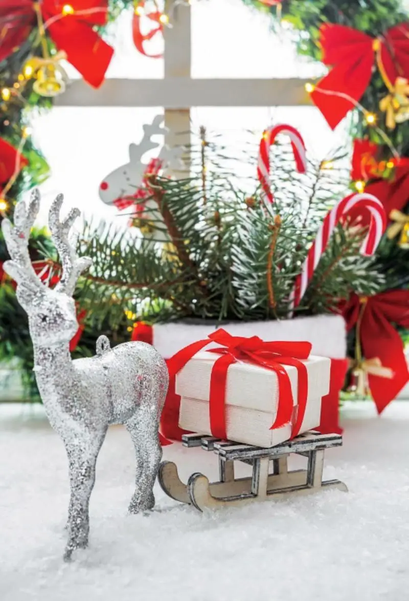 Рождественские фоны для фотосъемки украшения подарки красный носок фон Стена