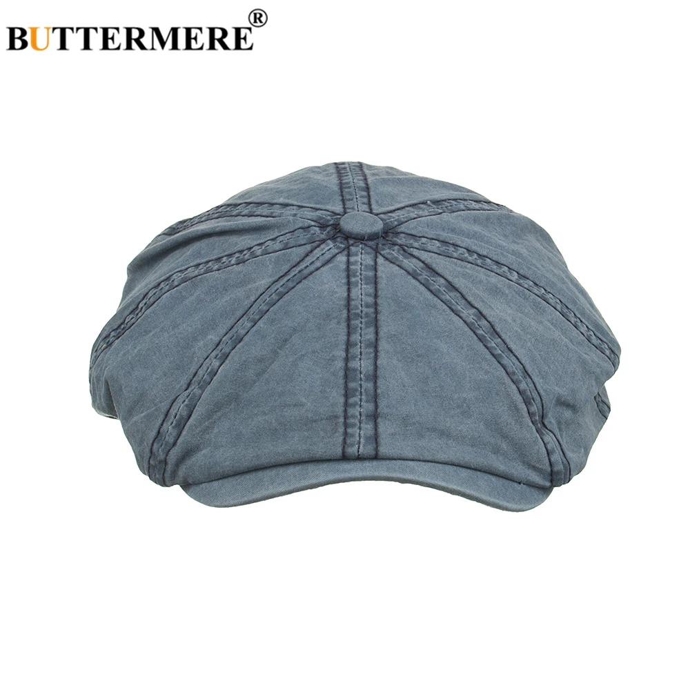 BUTTERMERE Light Blue Newsboy Cap for Women Men Cotton Flat Casual Beret 2022 New Arrival Solid Octagonal Hat | Аксессуары для