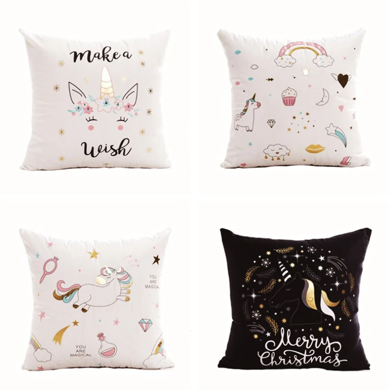 

Unicorn Bronzing Pillowcase Elk Christmas Pillow Case Soft Cashmere Cushion Cover Decorative Pillows Home Decor Sofa cojines