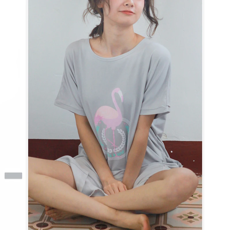 

Summer Nightdress Women'S Fresh Ins Flamingo Cotton Straight Split Nightdress Simple And Comfortable Plus Size Pijamas Verano