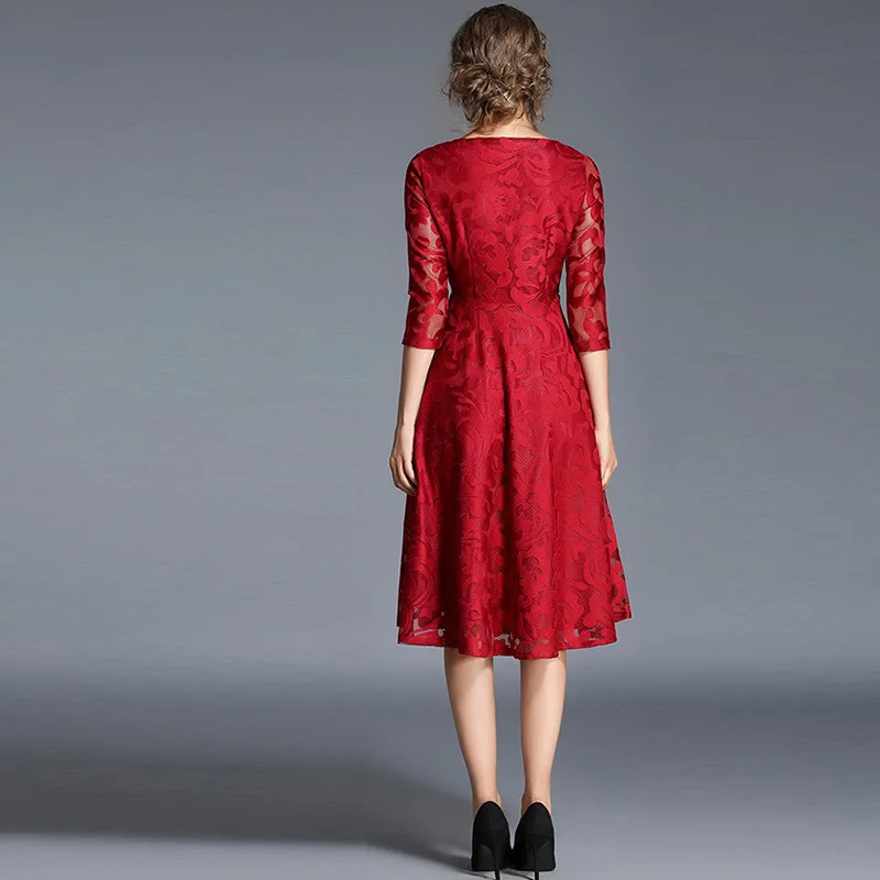 Женское кружевное платье средней длины Элегантное повседневное винтажное с