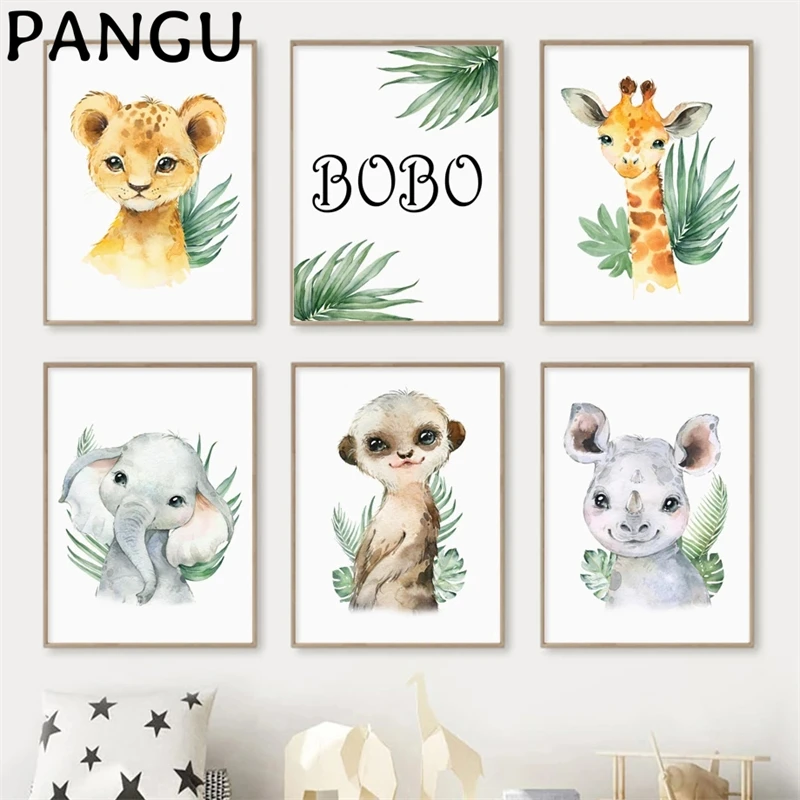

Тропические животные, Лев, Зебра, жираф, слон, монстера, настенная Картина на холсте, постеры и принты, настенные картины, декор для детской к...