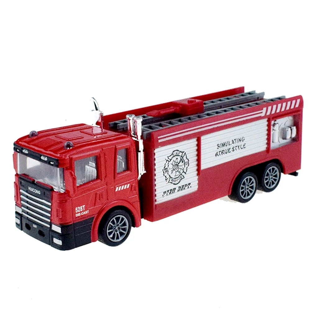

Return Alloy Fire Truck Ladder Rescue Truck Big Truck Container Car Model Toy