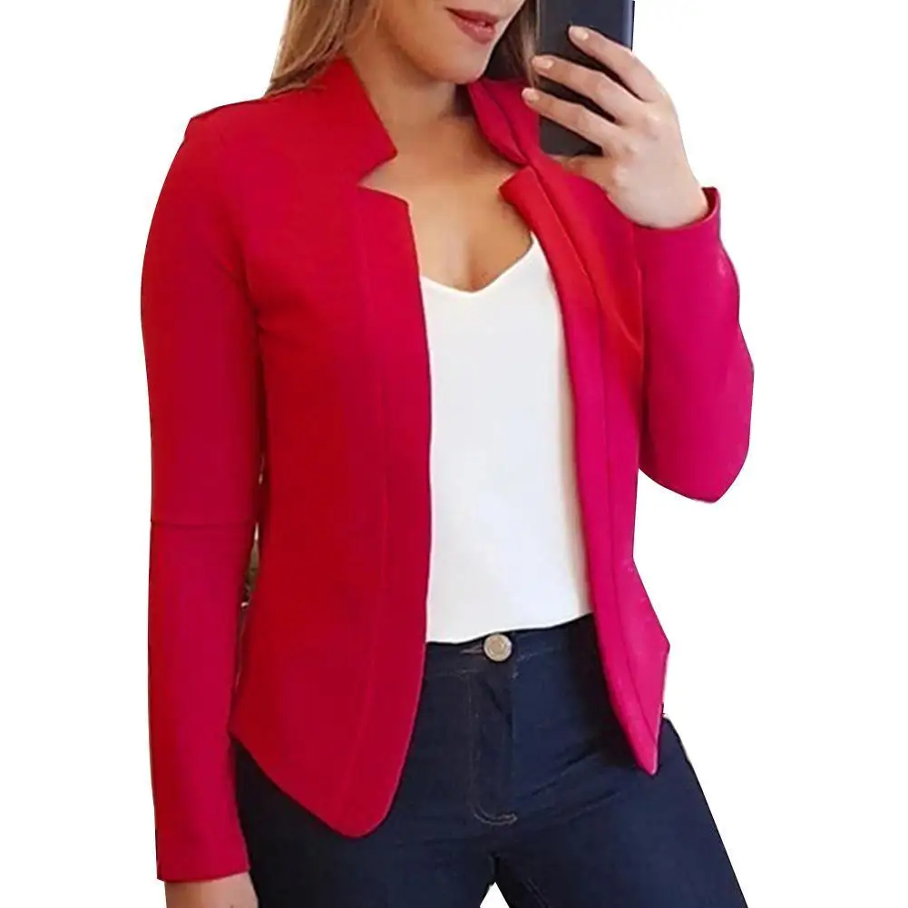 

Fall Fashion Women Solid Color Long Sleeve Stand Collar Slim Blazer Coat