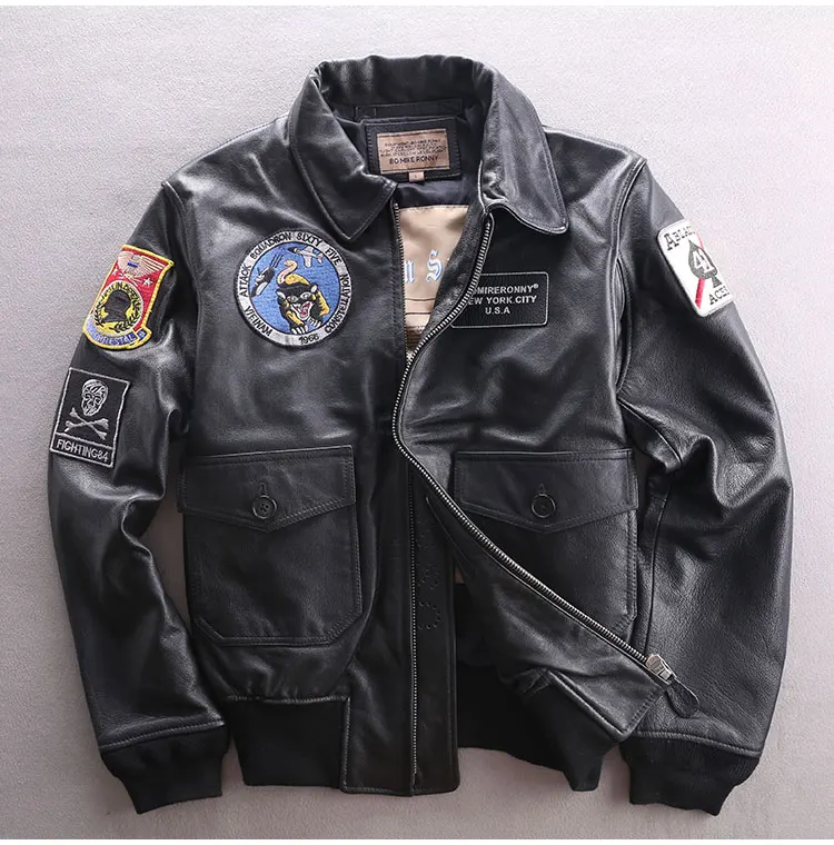 Мужская куртка-бомбер Air из натуральной воловьей кожи короткая байкерская куртка
