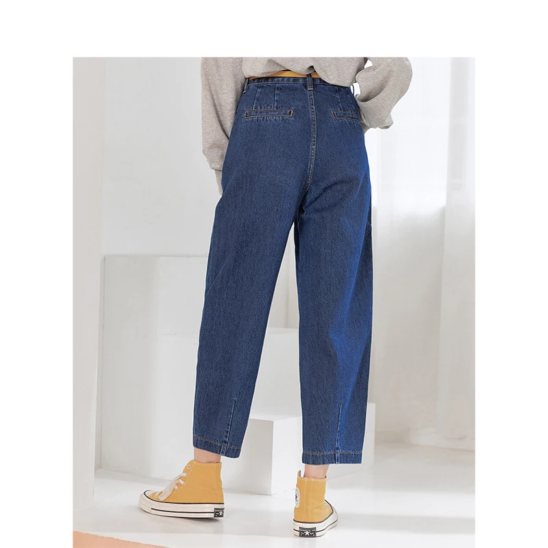 INMAN Winter Cotton Material Mid Waist Artistic Loose Style Carrot Straight Shape Women Jeans Pants |