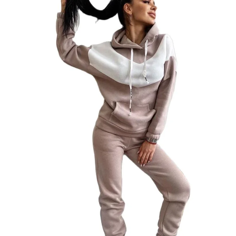 

2021 Spring and Autumn Women's Suit Fashion Casual Hooded Two-Piece Sportswear Long Sleeve Top + Pants
