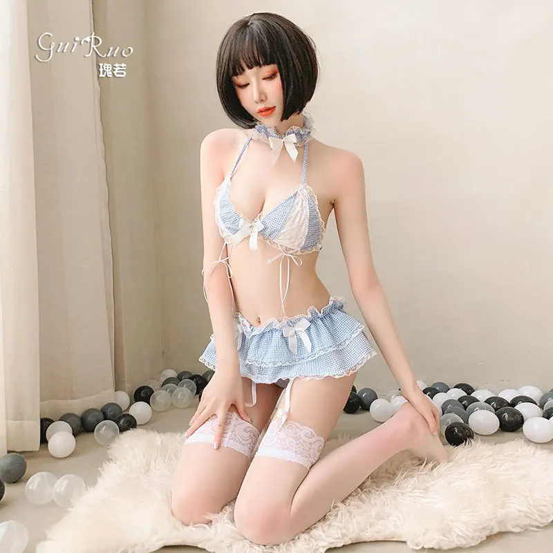 

Sailor School Girl Dress Sexy Anime Maid Cosplay Costumes Kawaii Student Blue Erotic Outfit For Woman Blue white Bikini