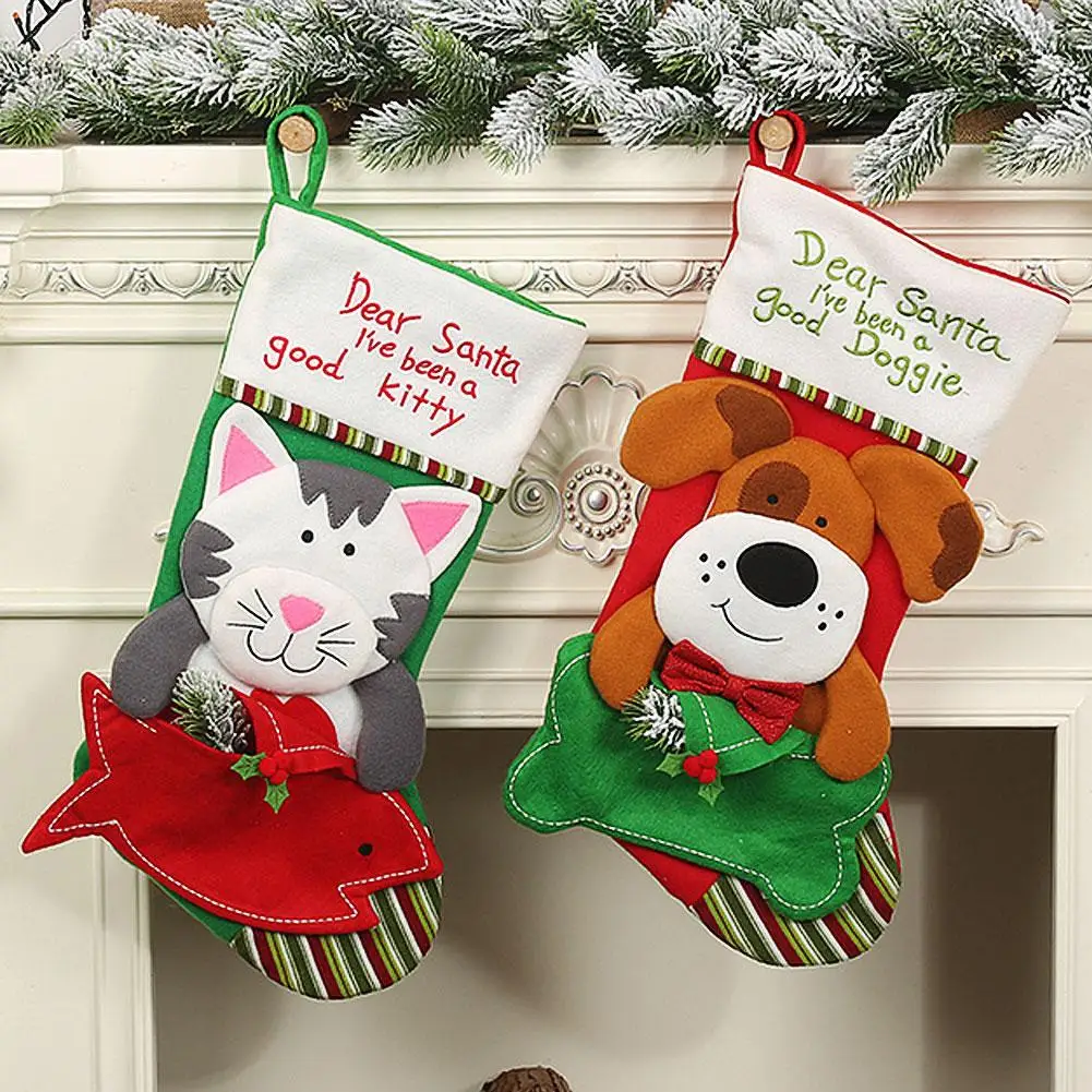 Мультяшная собака/кошка Рождественский чулок Конфеты Подарочная сумка