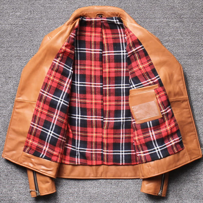 

2021 Brown Korea Motorcycle Style Genuine Leather Jacket Men Plus Size 4XL Real Natural Cowhide Spring Slim Fit Short Biker Coat