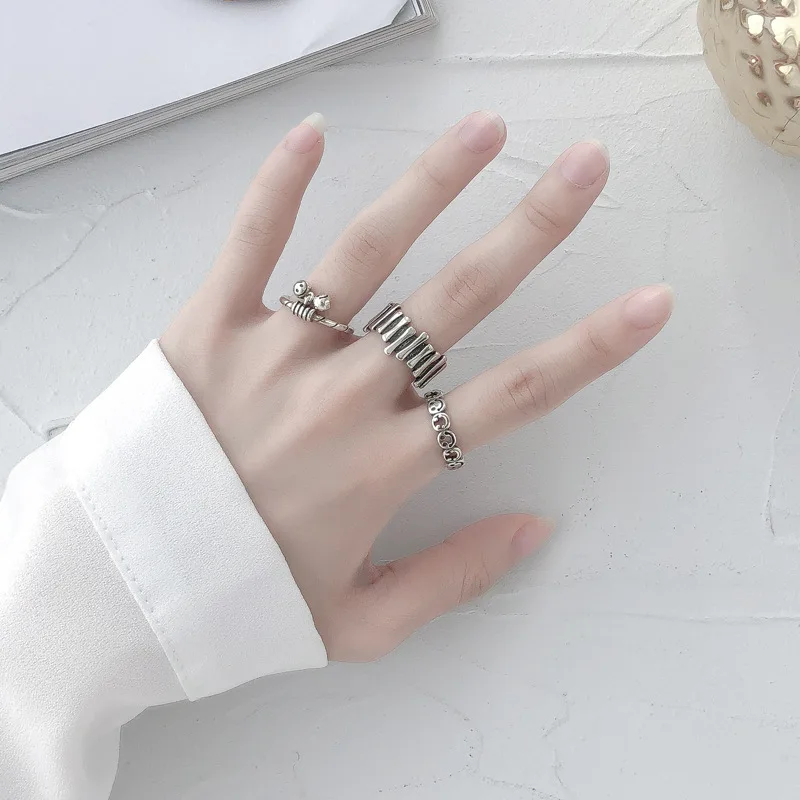 

FMILY Minimalist 925 Sterling Silver Personality Smiley Ring Retro Fashion Irregular Hip Hop Jewelry Gift for Girlfriend