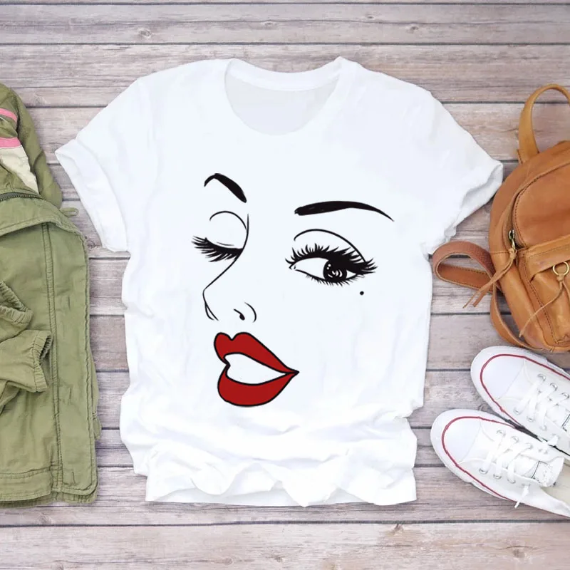 

Face Abstract Simple Women Tshirt Casual Funny White T Shirt Gift for Lady Yong Girl Top Tee Streetwear Female Clothes Drop Ship