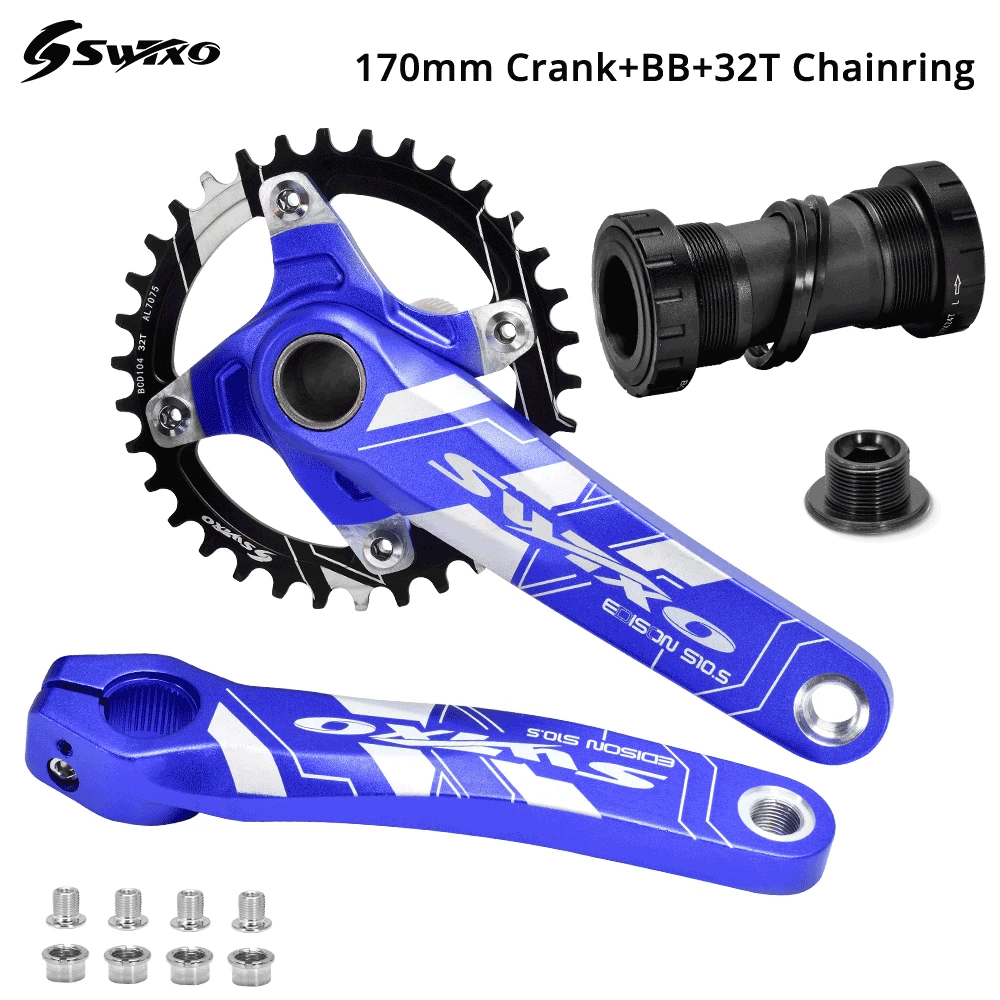 SWTXO Mountain Bike Crankset 170mm Crank Arm 104BCD Bicycle Chainring 32T 34T 36T 38T Bottom Bracket for Shimano FSA Giant