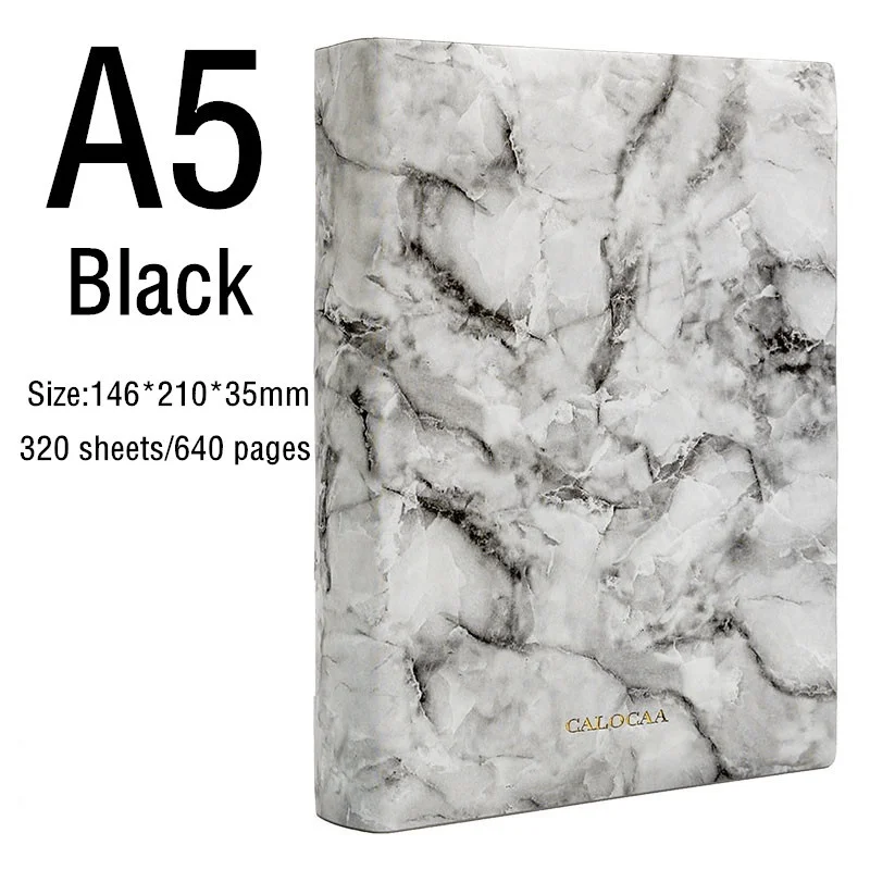 

Super Thick! 640 Pages Ruled Notebook A5 Daily Notebook Life Records Best for 3-4 Years Writing Marbled Soft Leather Notepad