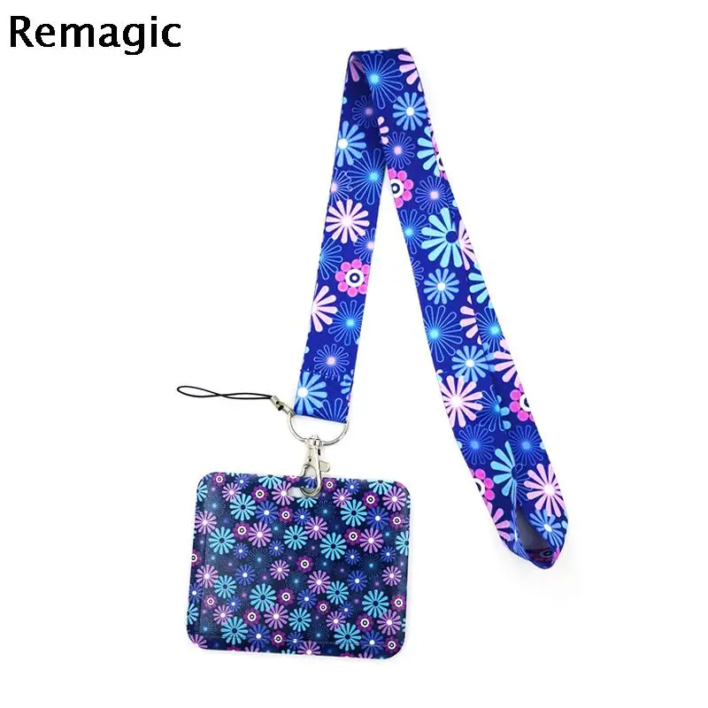 

Purple Blue Flowers Fashion Lanyard ID Badge Holder Bus Pass Case Cover Slip Bank Credit Card Holder Strap Card Holder