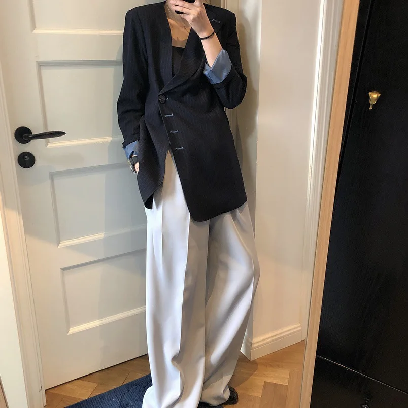 Женский Асимметричный блейзер в полоску Свободный Повседневный Блейзер