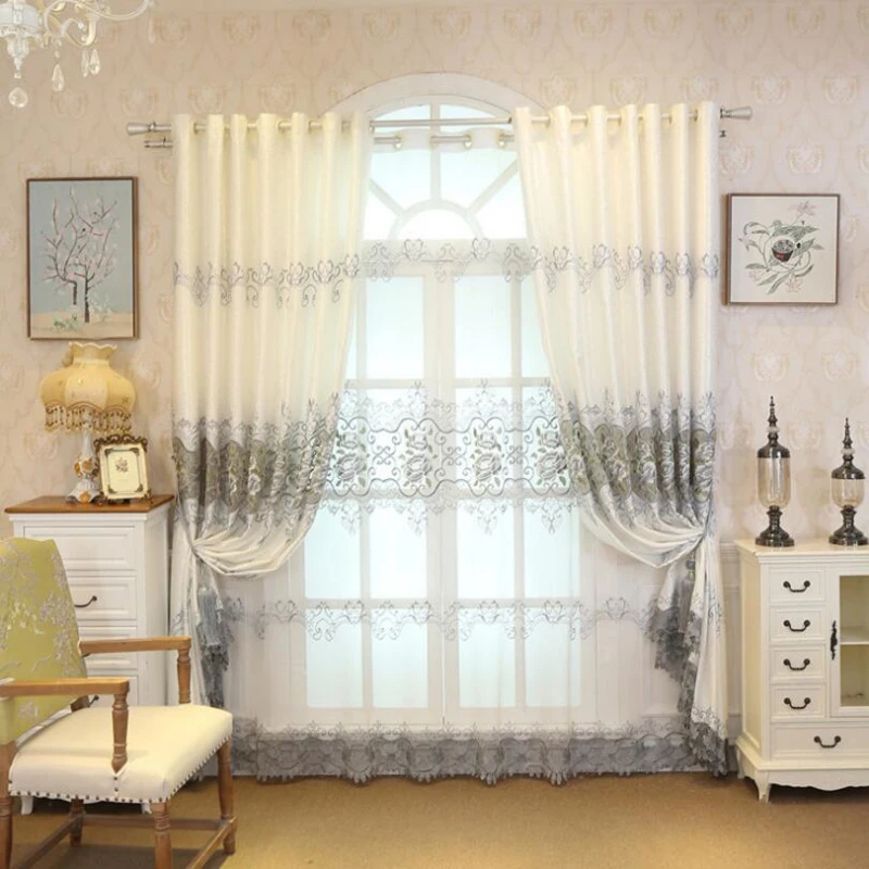 Роскошный серый шторы с пионами вышивка сплошные оконные Спальня лечения