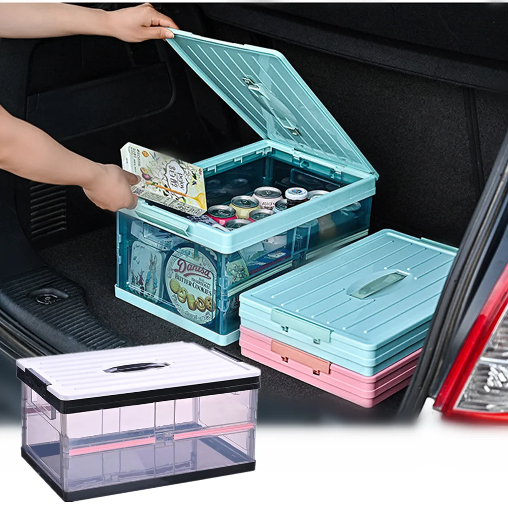 

30L Car Trunk Organizers Storage Box Transport Fishing Supplies Folding Storage Container With Lid Auto Accessories Interior