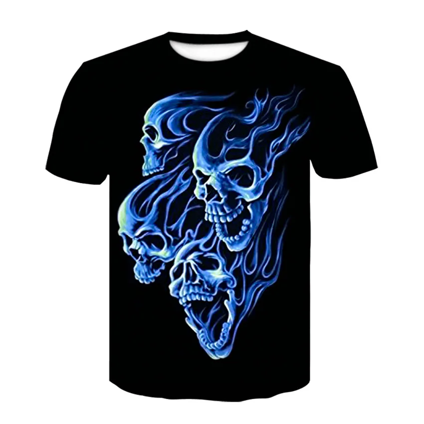 

Футболка в стиле Харадзюку для мужчин и женщин, Повседневная рубашка с принтом черепа синего цвета, уличная одежда, топ, новый дизайн