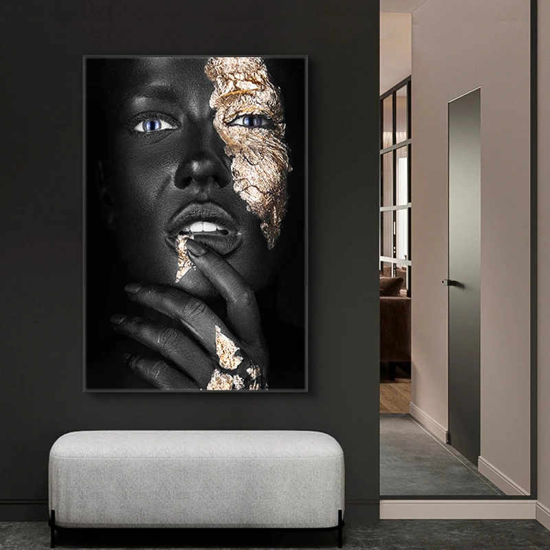 Золотая модная сексуальная черная темная кожа Женская фотография плакаты и принты Настенная картина для