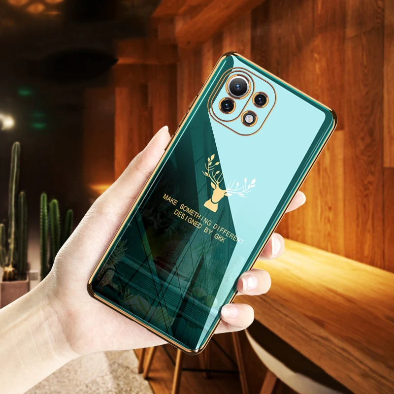 

Deer Animal Patterned Soft Case For Xiaomi Mi 11 Lite Phone Case Luxury Plating TPU Silicone Back Protective Cover for Mi 11Lite