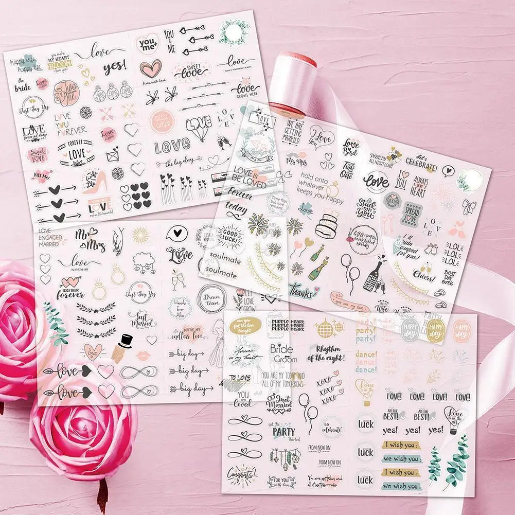 

New 230pcs Wedding Bliss Stickers Waterproof Removable Stickers Leaves Sticker Flat Engagement Package Love Eucalyptus U7B0