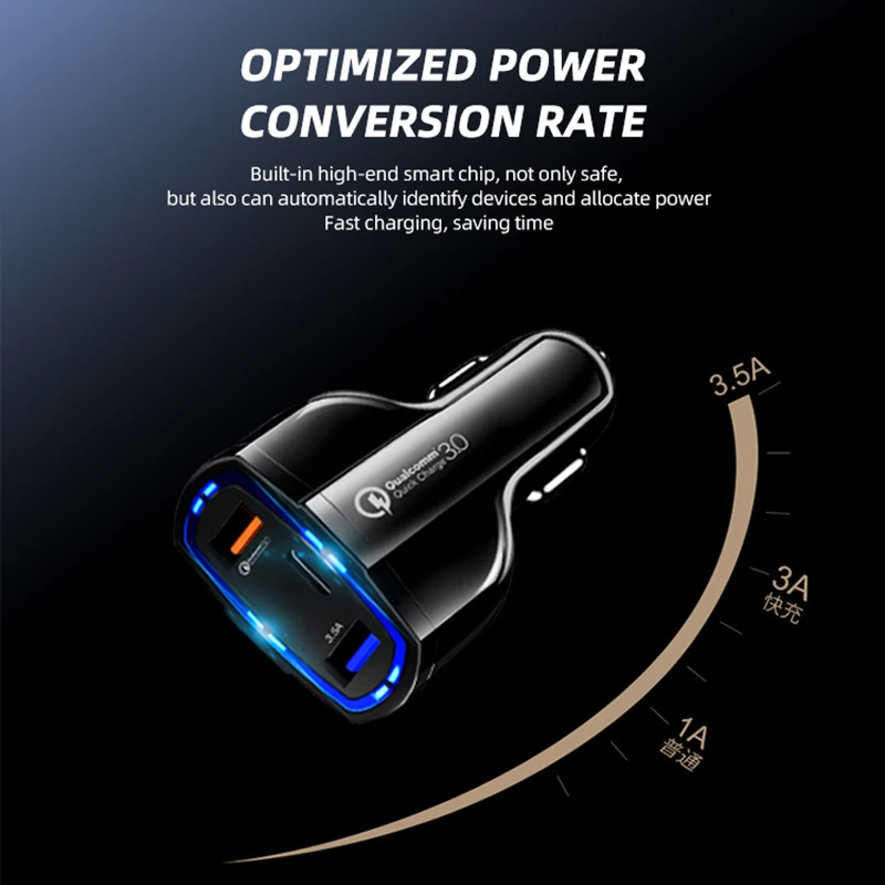 3 ports 35w usb car charger for iphone 11pro gps qc3 0 type c fast charging adapter for xiaomi huawei samsung phone tablet free global shipping