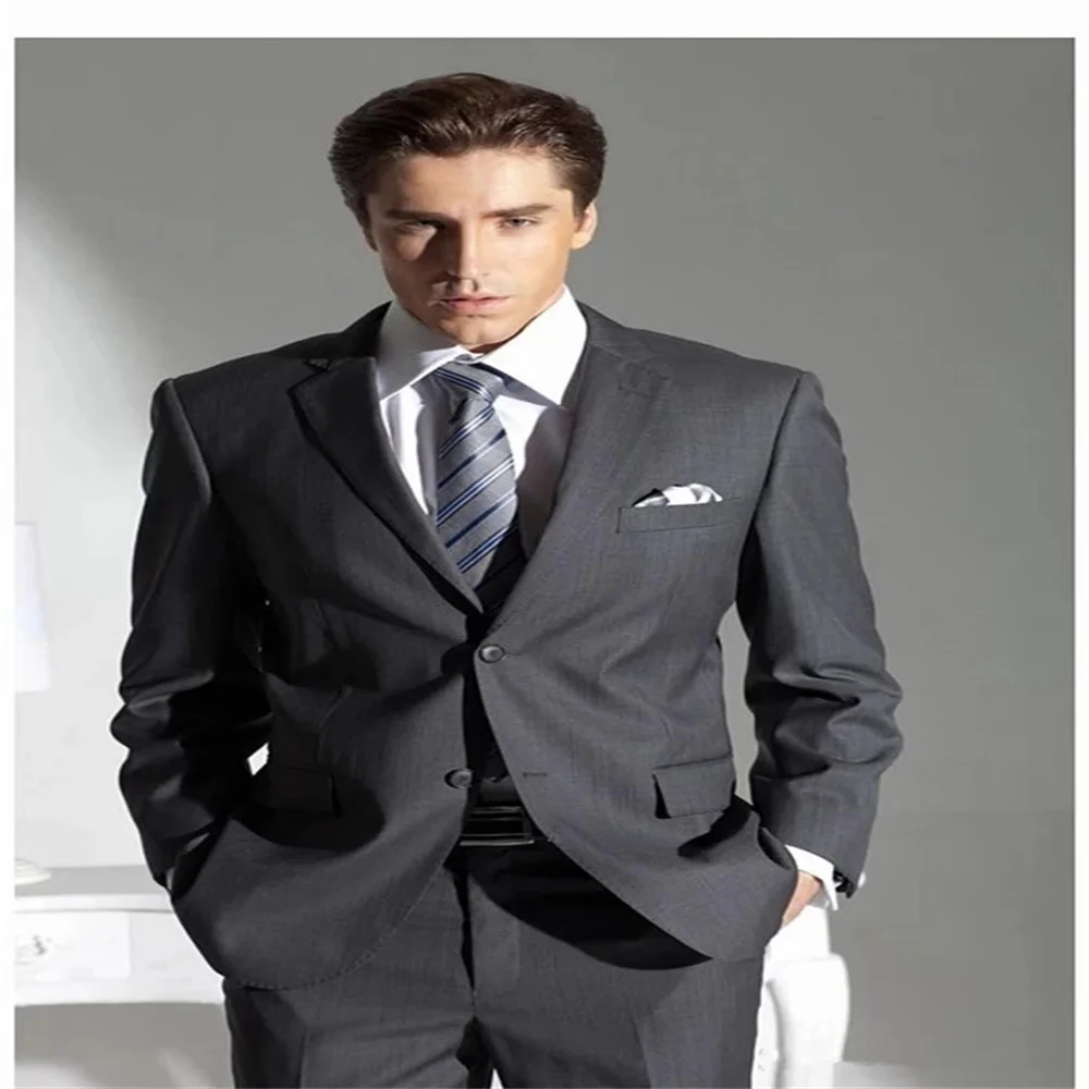 New Notch Lapel Gray Two-Button Buckle Fashion Formal High-Quality Customized Men's Western Fit 2 Pieces (Jacket + Pants + Tie)