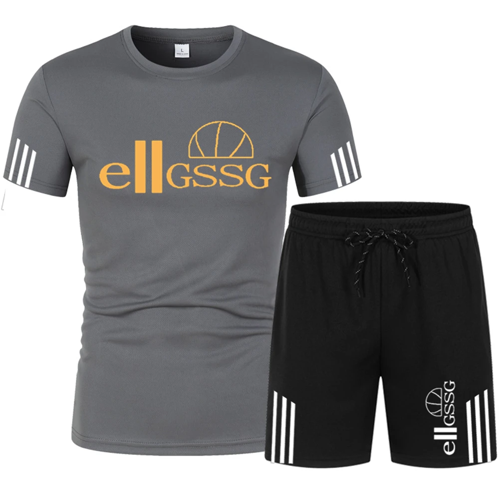 

2021 fashion new printed polyester men's T-shirt + sports shorts, high quality sports running sweat absorption fast dry